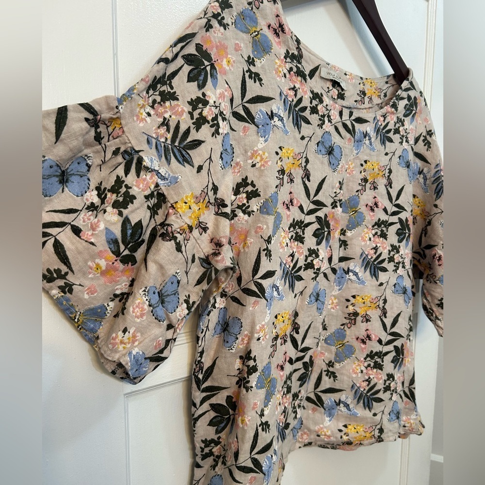 Viola Borghi Floral Butterfly Print Linen Top Size Large - Picture 3 of 4